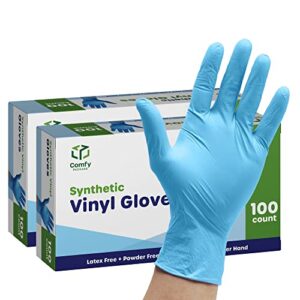 comfy package synthetic vinyl blend disposable plastic gloves [200 count] non-sterile, powder & latex free – x-large