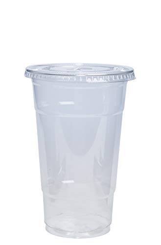 Comfy Package [100 Sets - 24 oz.] Crystal Clear Plastic Cups With Flat Lids