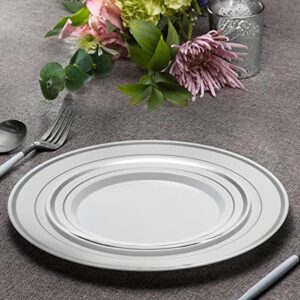 Comfy Package [60 Piece] Combo Silver Trim Plastic Plates - Premium Heavy-Duty 30 Disposable 10.25" Dinner Party Plates and 30 Disposable 7.5" Salad Plates