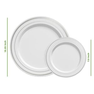 Comfy Package [60 Piece] Combo Silver Trim Plastic Plates - Premium Heavy-Duty 30 Disposable 10.25" Dinner Party Plates and 30 Disposable 7.5" Salad Plates