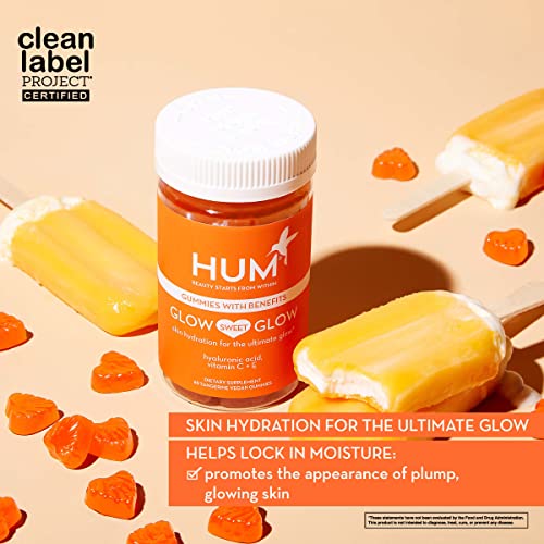 HUM Glow Sweet Glow Skin Supplement & Beauty Gummies - Hyaluronic Acid, Vitamin C + Vitamin E Gummies for Hydrated Skin - Collagen Gummies for Smooth Lasting Plump & Glowing Skin (60 Vegan Gummies)