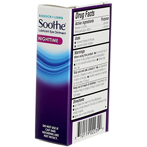 Bausch + Lomb Soothe Lubricant Eye Ointment Night Time Dry Eye Therapy, 0.13 Oz (4 Pack)