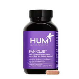 hum fan club – menopause relief supplement & mood probiotic with siberian rhubarb – may provide hot flash relief & menopause support for women (30 vegan capsules, 30 days)