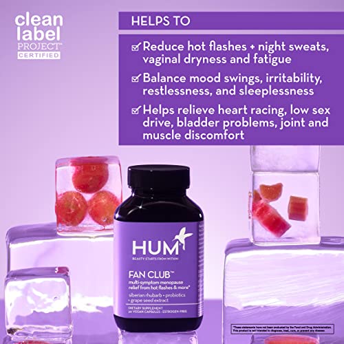 HUM Fan Club - Menopause Relief Supplement & Mood Probiotic with Siberian Rhubarb - May Provide Hot Flash Relief & Menopause Support for Women (30 Vegan Capsules, 30 Days)