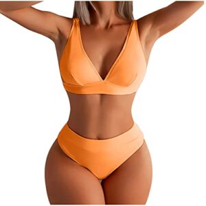 Two Piece Swimsuit for Women Solid Bikini Sets Triangle and Crop Top Swimwear High Waisted Tummy Control Bathing Suit