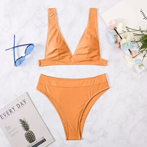 Two Piece Swimsuit for Women Solid Bikini Sets Triangle and Crop Top Swimwear High Waisted Tummy Control Bathing Suit