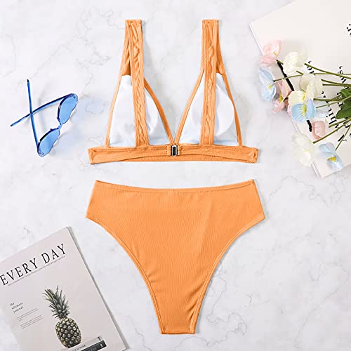Two Piece Swimsuit for Women Solid Bikini Sets Triangle and Crop Top Swimwear High Waisted Tummy Control Bathing Suit