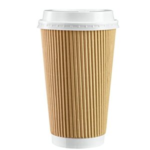 comfy package [50 sets – 16 oz.] insulated ripple paper hot coffee cups with lids
