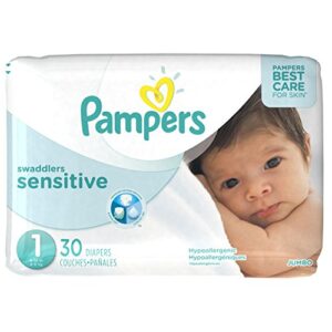 pampers swaddlers sensitive disposable diapers newborn size 1 (8-14 lb), 30 count, jumbo