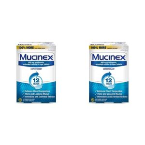 mucinex chest congestion, 12 hour extended release tablets, 40ct, 600 mg guaifenesin relieves chest congestion caused by excess mucus, 1 doctor recommended otc expectorant (pack of 2)
