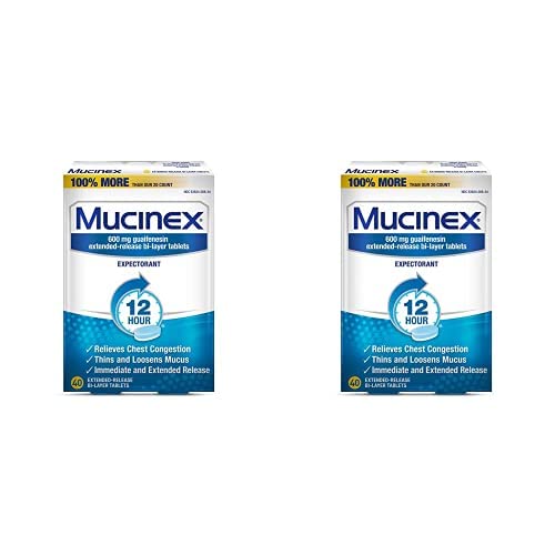 Mucinex Chest Congestion, 12 Hour Extended Release Tablets, 40ct, 600 mg Guaifenesin Relieves Chest Congestion Caused by Excess Mucus, 1 Doctor Recommended OTC Expectorant (Pack of 2)