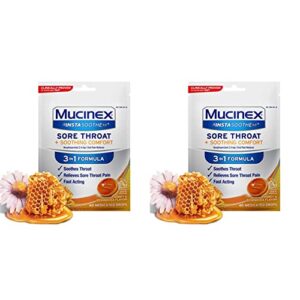 mucinex instasoothe sore throat + soothing comfort honey & echinacea flavor, fast acting, powerful sore throat oral pain reliever, 40 medicated drops (pack of 2)