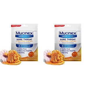 Mucinex InstaSoothe Sore Throat + Soothing Comfort Honey & Echinacea Flavor, Fast Acting, Powerful Sore Throat Oral Pain Reliever, 40 Medicated Drops (Pack of 2)