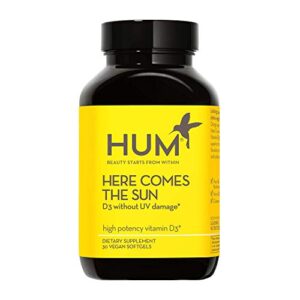 hum here comes the sun – immune support supplement with vitamin d to support a healthy immune system & calcium absorption – vegan vitamin d3 to support radiant skin, mood + bone health (30 softgels)