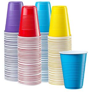 comfy package [240 count 16 oz. disposable party plastic cups – assorted colors drinking cups