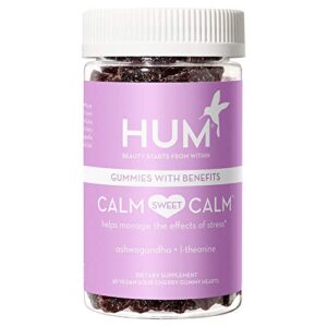 hum calm sweet calm – calm gummies with l-theanine & ashwagandha for stress relief – natural calm gummies for relaxation & mood support – sour cherry flavor (60 vegan gummies)