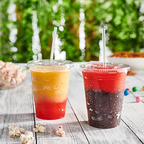 Comfy Package [Bulk Case of 5/100 Sets] 16 oz. Crystal Clear Plastic Cups With Flat Lids