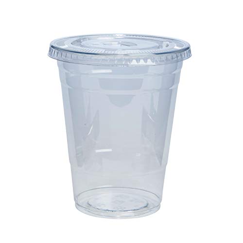 Comfy Package [Bulk Case of 5/100 Sets] 16 oz. Crystal Clear Plastic Cups With Flat Lids