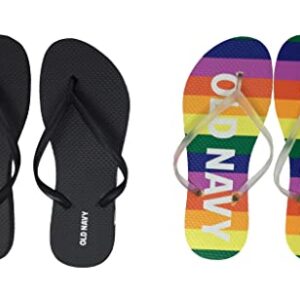 Old Navy Women Beach Summer Casual Flip Flop Sandals (9 Rainbow Stripe Logo & Black Flip Flops) with Dust Cover