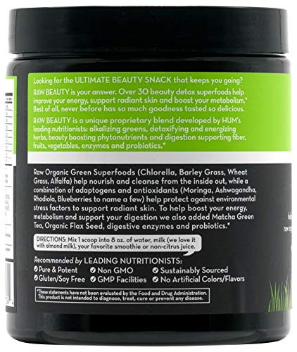 HUM Raw Beauty Greens Superfood Powder - Vegan Probiotic Powder with Adaptogens + Digestive Enzymes - Promotes Glowing Skin, Natural Energy & Healthy Metabolism - Chocolate Mint (30 Servings)
