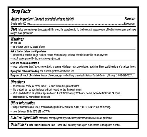 Guardian Mucus Relief, 600mg Guaifenesin 12 Hour Extended Release, Chest Congestion Expectorant (100 Count Bottle)