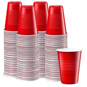 comfy package disposable party plastic cups [16 oz.] red drinking cups (240 count)