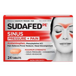 sudafed pe sinus pressure + pain relief maximum strength non-drowsy decongestant, 24 count