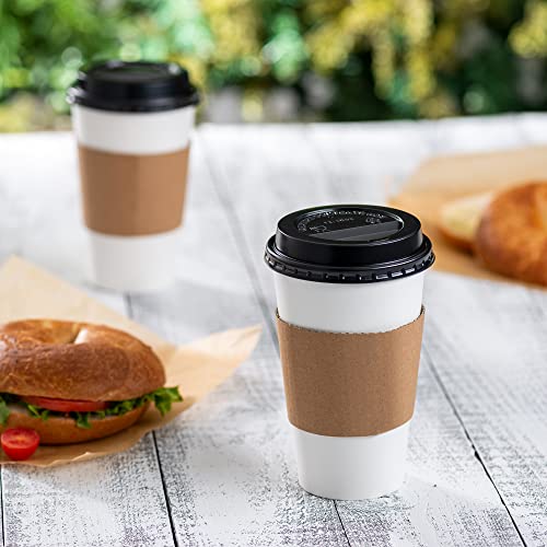 Comfy Package [100 Sets - 16 oz. Disposable Coffee Cups with Lids, Sleeves, Stirrers - To Go Paper Hot Cups