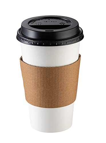 Comfy Package [100 Sets - 16 oz. Disposable Coffee Cups with Lids, Sleeves, Stirrers - To Go Paper Hot Cups