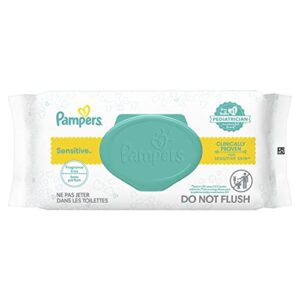 baby wipes, pampers sensitive water based baby diaper wipes, hypoallergenic and unscented, 1x pop-top pack, 56 total wipes (packaging may vary)