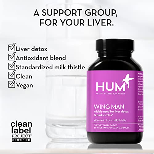 HUM Wing Man Daily Liver Detox Supplement - Milk Thistle Enhances Detoxification & Supports Regeneration + Dandelion Root & Artichoke Leaf Extract Promote Overall Liver Health (60 Vegan Capsules)