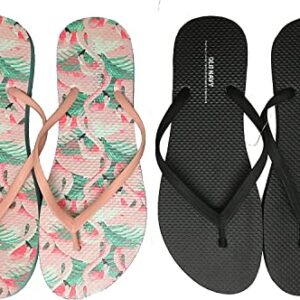 Old Navy Women Beach Summer Casual Flip Flop Sandals (11 Flamingo & Black Flip Flops) with Dust Cover