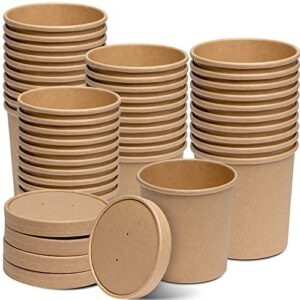 comfy package [50 sets] 16 oz. paper food containers with vented lids, to go hot soup bowls, disposable ice cream cups, kraft