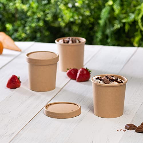 Comfy Package [50 Sets] 16 oz. Paper Food Containers With Vented Lids, To Go Hot Soup Bowls, Disposable Ice Cream Cups, Kraft