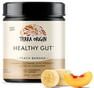 terra origin healthy gut peach banana | 30-servings with l-glutamine, zinc, glucosamine, slippery elm bark, marshmallow root and more!