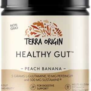 TERRA ORIGIN Healthy Gut Peach Banana | 30-Servings with L-Glutamine, Zinc, Glucosamine, Slippery Elm Bark, Marshmallow Root and More!