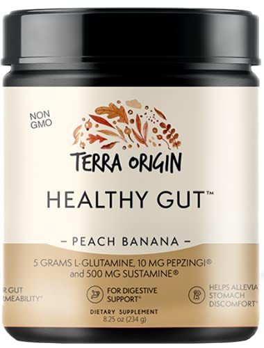 TERRA ORIGIN Healthy Gut Peach Banana | 30-Servings with L-Glutamine, Zinc, Glucosamine, Slippery Elm Bark, Marshmallow Root and More!