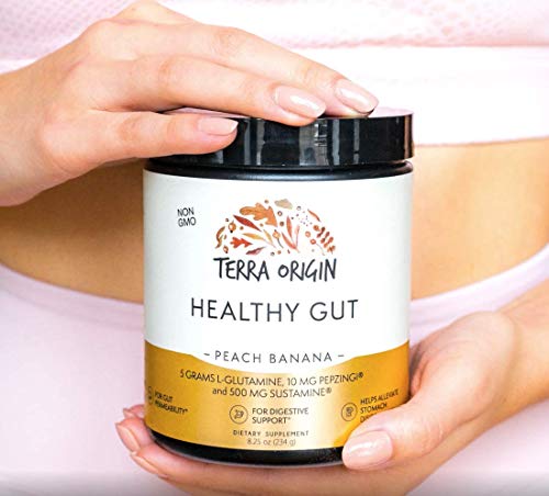 TERRA ORIGIN Healthy Gut Peach Banana | 30-Servings with L-Glutamine, Zinc, Glucosamine, Slippery Elm Bark, Marshmallow Root and More!