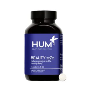 hum beauty zzzz – melatonin sleep supplement with blend of vitamin b6 & calcium – non-gmo, gluten-free, vegan (30 tablets)