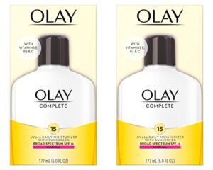 face moisturizer by olay complete lotion all day daily facial moisturizing lotion spf 15 for normal skin and hydration, oil-free non-greasy, 6 fl oz (pack of 2)