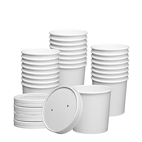 Comfy Package 12 oz. Paper Food Containers with Vented Lids, to Go Hot Soup Bowls, Disposable Ice Cream Cups, White - 25 Sets