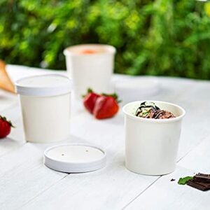 Comfy Package 12 oz. Paper Food Containers with Vented Lids, to Go Hot Soup Bowls, Disposable Ice Cream Cups, White - 25 Sets