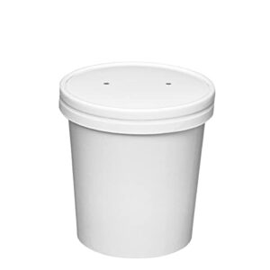 Comfy Package 12 oz. Paper Food Containers with Vented Lids, to Go Hot Soup Bowls, Disposable Ice Cream Cups, White - 25 Sets