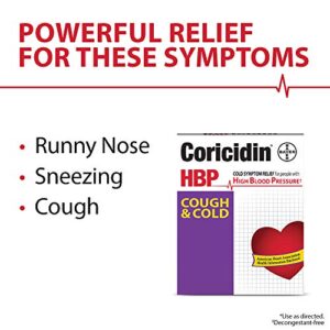 Coricidin HBP Decongestant-Free Cough and Cold Medicine for Hypertensives, Cold Symptom Relief for People with High Blood Pressure (16 Count)