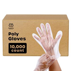 comfy package [bulk case of 20/500 count] disposable poly plastic gloves for cooking, food prep and food service | latex & powder free – one size fits most