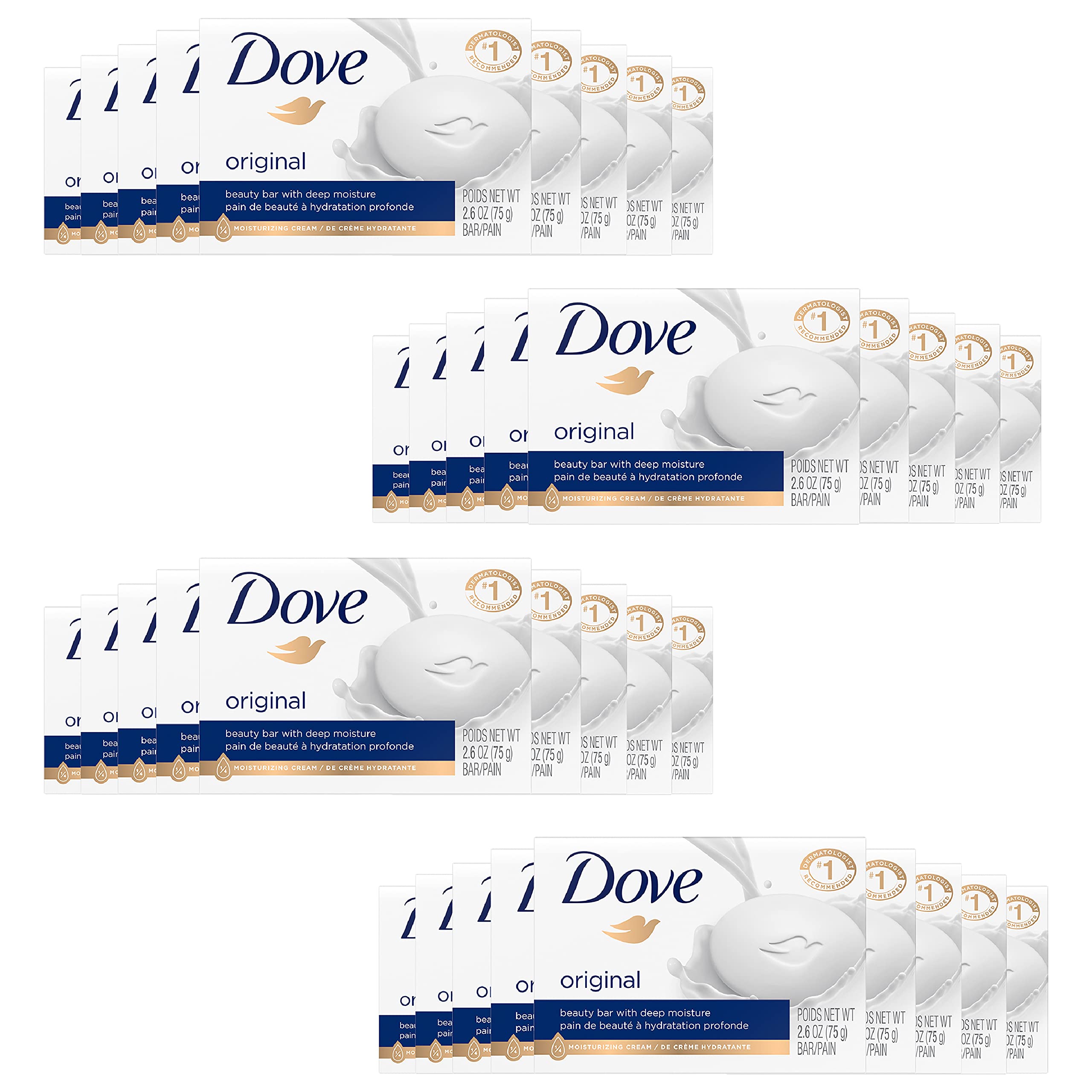 Dove Beauty Bar Gentle Skin Cleanser Moisturizing for Gentle Soft Skin Care Original Made With 1/4 Moisturizing Cream, 2.6 Ounce (Pack of 36)