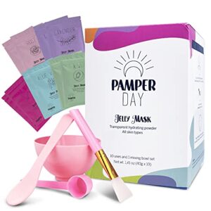 Pamper Day - Jelly Masks for Facials, Peel Off Face Mask Bundle Kit, Jelly Mask Facial Kit for Skin Care, Spa Mask Set With 10 Fruit Peel Masks, Silicone Brush, Mixing Bowl, Spatula, & Measuring Spoon