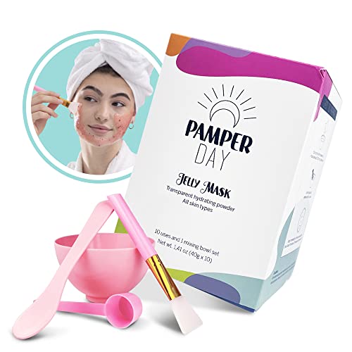 Pamper Day - Jelly Masks for Facials, Peel Off Face Mask Bundle Kit, Jelly Mask Facial Kit for Skin Care, Spa Mask Set With 10 Fruit Peel Masks, Silicone Brush, Mixing Bowl, Spatula, & Measuring Spoon