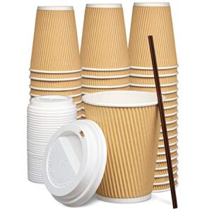 comfy package [100 sets – 12 oz.] insulated ripple paper hot coffee cups with lids