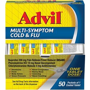 advil multi symptom cold and flu medicine, cold medicine for adults with ibuprofen, phenylephrine hcl and chlorpheniramine maleate – 50 coated tablets